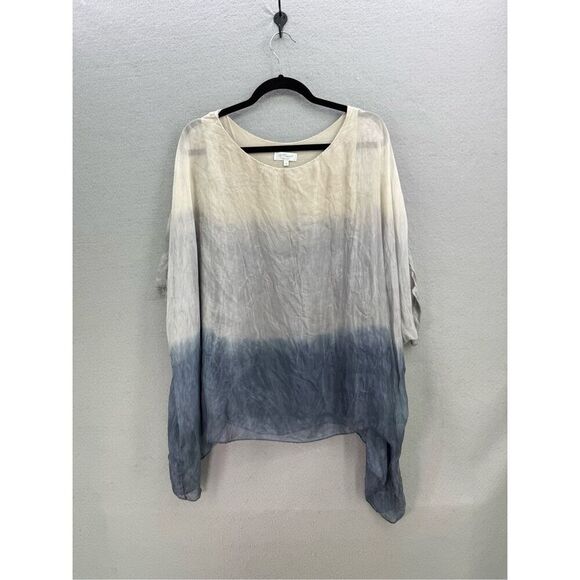 H Trend Made in Italy Womens Blue Cream Ombré Dye Oversized Blouse Top Small - Picture 8 of 8